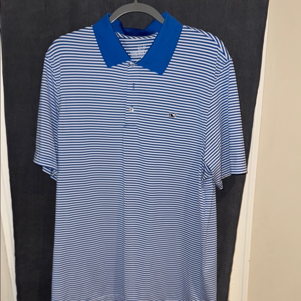 Men's Vineyard Vines Blue & White Striped Performance Polo Shirt